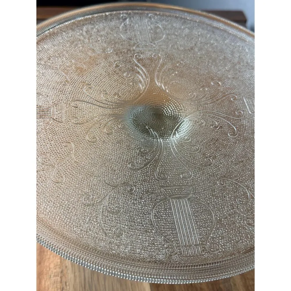 Vintage Jeannette Harp Lyre Cake Stand | Mid Century Pressed Glass Dessert